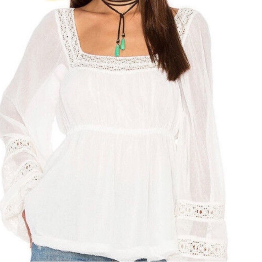Free People long sleeve white peasant top